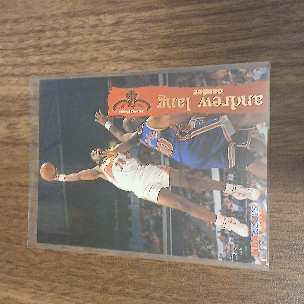 Andrew Lang Hawks 2.5 in x 3.5 in yellow red white basketball card